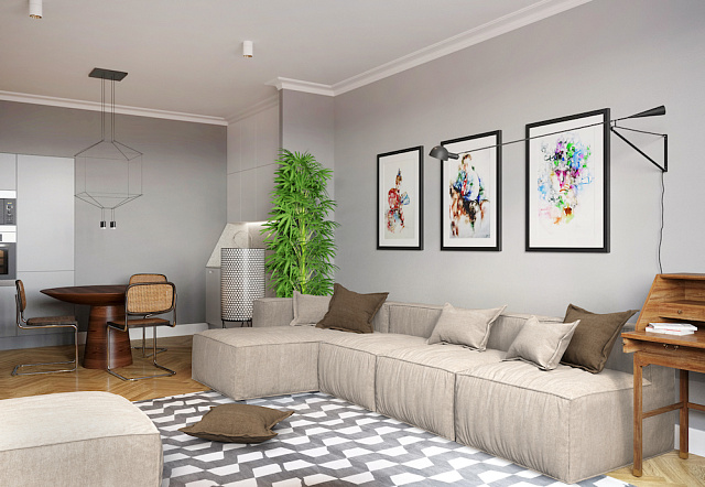 Диван в интерьере гостиной-21, Модульный угловой диван Фри